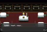 The party enjoy a meal in the Phantom Train (iOS/Android/PC).