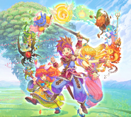 Randi, Primm and Popoi's appearance in the Secret of Mana (2018).