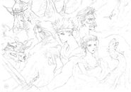 Sketch of the cast of Final Fantasy V.