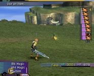 Tidus in Critical (50%) in Final Fantasy X.