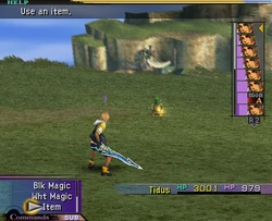 Tidus in Critical (50%) in Final Fantasy X.