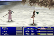 Aerith petrified in Final Fantasy VII.
