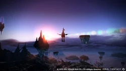 A player flying on a Black Chocobo.