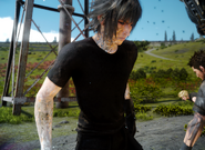 Noctis's body scarred as effect by the Ring of the Lucii in Final Fantasy XV.