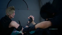 Noctis and Prompto chat while camping in Episode Duscae.