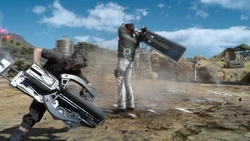 Noctis wields the Auto Crossbow in Final Fantasy XV.