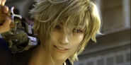 Old version of Prompto's face, close-up.