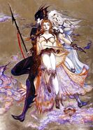 Artwork by Yoshitaka Amano featuring Kain, Rosa, and Cecil.