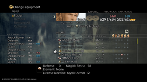 Armor equip menu from FFXII TZA
