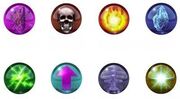 The Magic Stones from upper left: Reflect, Doom, Fire, Blizzard, Thunder, Haste, Mini, and Ultima.