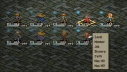 Party roster in Final Fantasy Tactics.