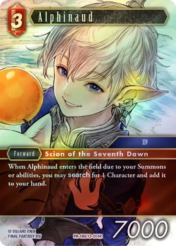 Alphinaud promotional Final Fantasy TCG card featuring Alphinaud and a moogle.