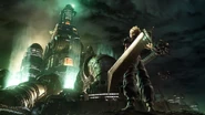 FFVIIR Cloud Shinra Wide.jpg (291 KB) Key art of Cloud in front of the complex