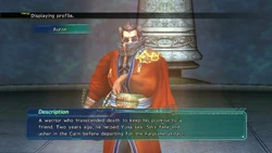 Auron's profile in Shinra's Dossiers.