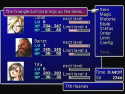 The menu screen from Final Fantasy VII.