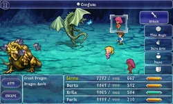 Black chocobos in a Confuse spell in Final Fantasy V (iOS).