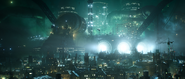 Midgar floodlights in the Final Fantasy VII Remake reveal trailer.