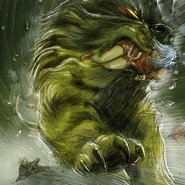 Arciela snatched away in the giant maw of a beast.