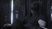 Noctis sleeping on the throne; a scene based on the announcement trailer.