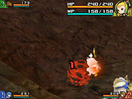 A rolling boulder, which inflicts minor damage and Burn status to anyone hit by it.