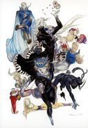 Иллюстрация Ёситаки Амано, на которой присутствует Гау вместе с остальными главными персонажами Final Fantasy VI в версии Advance.