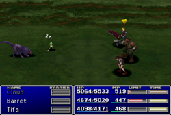 Tifa using an item on an enemy.