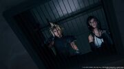 Cloud and Tifa spy on the Shinra meeting from FFVII Remake