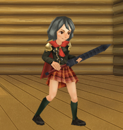 An avatar with Seven's whipblade (sheathed) from the Square-Enix Members Virtual World.