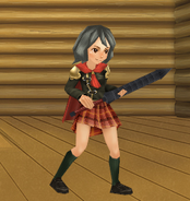 Um avatar com a espada-chicote (recolhida) de Seven no Square-Enix Members Virtual World.