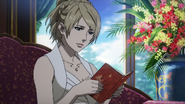 Lunafreya reads the notebook in Tenebrae.