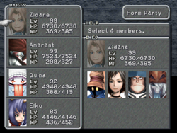 Final Fantasy IX party selection screen.