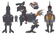 Concept art of a chocobo with tank barding.