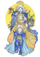 Illustration of Cecil, Rosa, and Ceodore (from top to bottom) for The After Years, by Yoshitaka Amano.