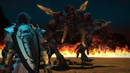 Ifrit confronts a player avatar in the beta of A Realm Reborn.