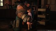 Barret embraces Marlene from FFVII Remake