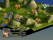 A Chemist using Defend in Final Fantasy Tactics.