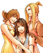 Artwork by Tetsuya Nomura of Selphie, Rinoa and Quistis.