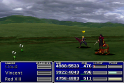 Red XIII using an item on an enemy.
