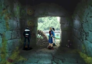 Turning the water wheel.