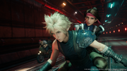 Cloud and Jessie on the motorbike from FFVII Remake