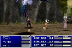 Aerith under Gradual Petrify in Final Fantasy VII.