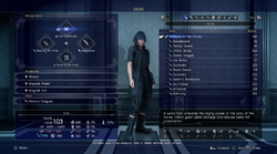 Weapon equipment menu in FFXV