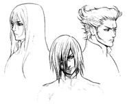 Concept art of Yazoo, Kadaj and Loz.