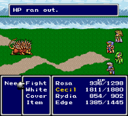 Effects of Sap on a target when it kills them in Final Fantasy IV (SNES).