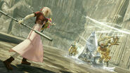 Lightning using Aerith's garb in battle.