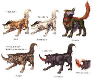 Concept art of the wolves; Hyena in the bottom row.