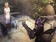 Artwork of Lunafreya with Ravus and her dogs.