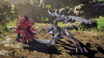 Bahamut performing the Dual Cross attack to Soul Burst a Sahagin.