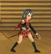 An avatar with Rem's daggers from the Square Enix Members Virtual World.