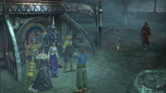 The party outside the Travel Agency in Final Fantasy X.